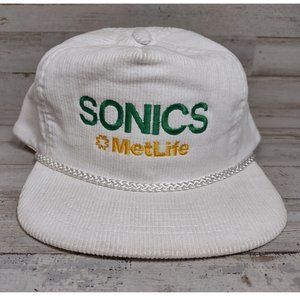 Vintage Seattle Super Sonics MetLife Corduroy White Snapback Rope Trucker Hat